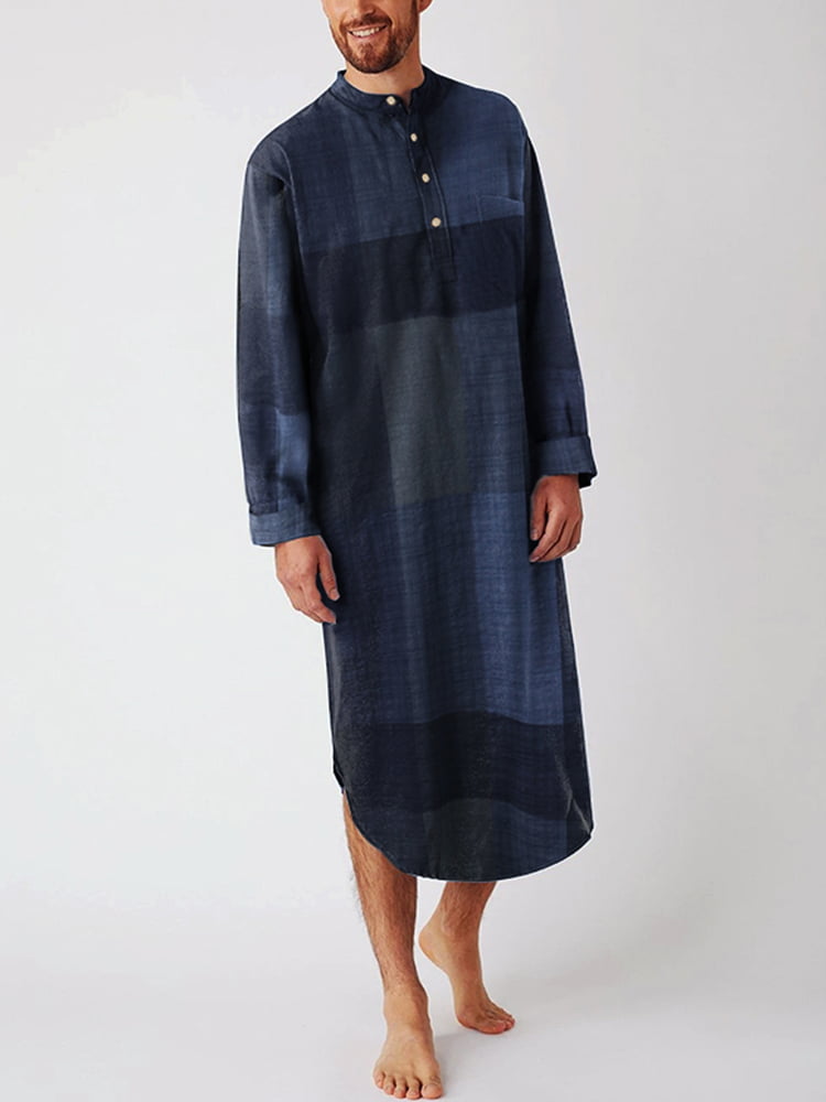 INCERUN Mens Long Tops Kimono Bathrobe Robe Sleepwear Pajamas Nightgown Kaftan 