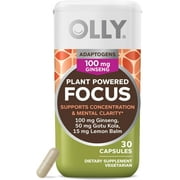 OLLY Plant Powered Focus Supports Concentration and Mental Clarity with Ginseng and Gotu Kola 30 Capsules