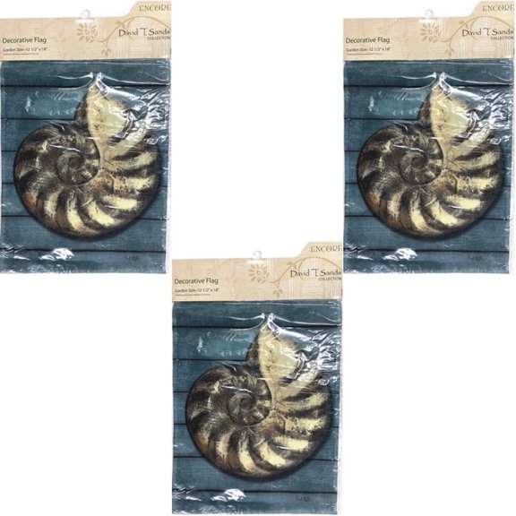 Package of 3 - Encore Decorative Garden Flag - Blue/Nautilus Shell (12.5" x 18") Double-Sided