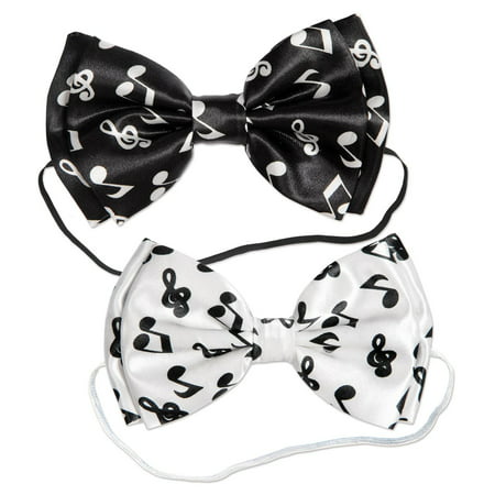 Club Pack of 12 Black and White Musical Notes Designed Bow Ties Costume Accessories - One Size