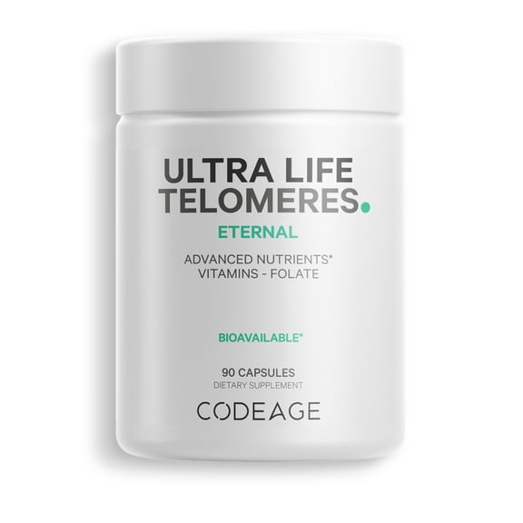 Codeage Ultra Life Telomeres, Folate 5-MTHF, Vitamin D3 & B12 Methylcobalamin, Botanicals, 90 ct