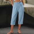 thumbnail image 6 of QATAINLAV Capris for Women with Pockets Linen Summer Trendy Beach Slacks Drawstring High Waist Side Lace Cropped Trousers Light Blue XL, 6 of 6