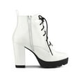 thumbnail image 3 of BLISSFUL STEP Women's Platform Lace Up Block Heel Ankle Combat Boot White 9.5, 3 of 7