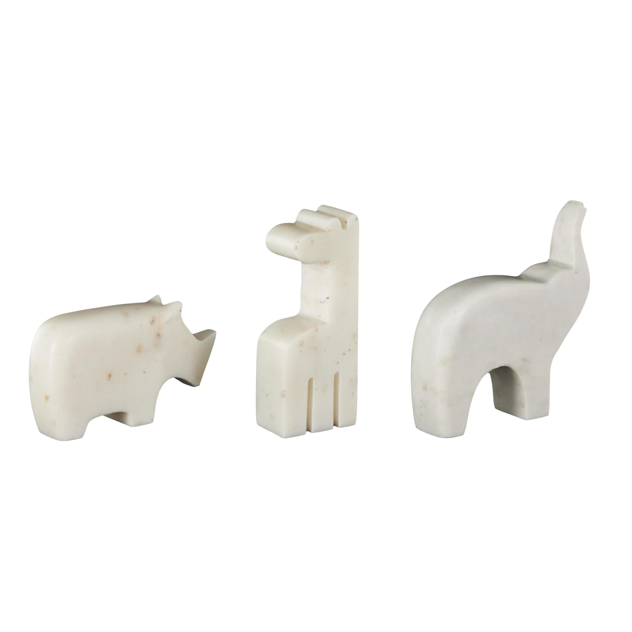 3",6",3"H Cream Marble Small Abstract Rounded Safari Animals Sculpture, by DecMode (3 Count)