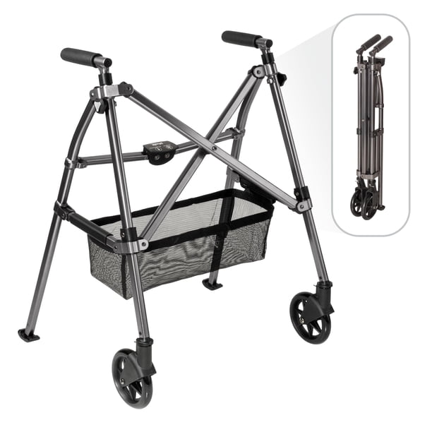 Andador Stander Wonder Walker Plus, andador ligero y plegable para adultos, personas mayores y ancianos. Plegable, fácil de transportar, con ruedas, deslizadores y bolsa, color nogal negro.