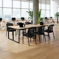 Flash Furniture Commercial Black Mesh Stackable Side Chair with Arms and Powder Coated Black Steel Frame