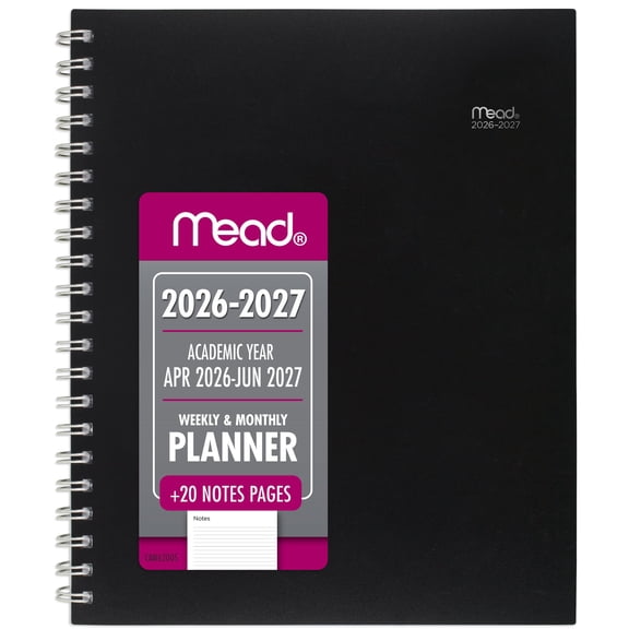Mead Basic Academic 2026-2027 Weekly Monthly Planner Black Large 8 12 x 11 -