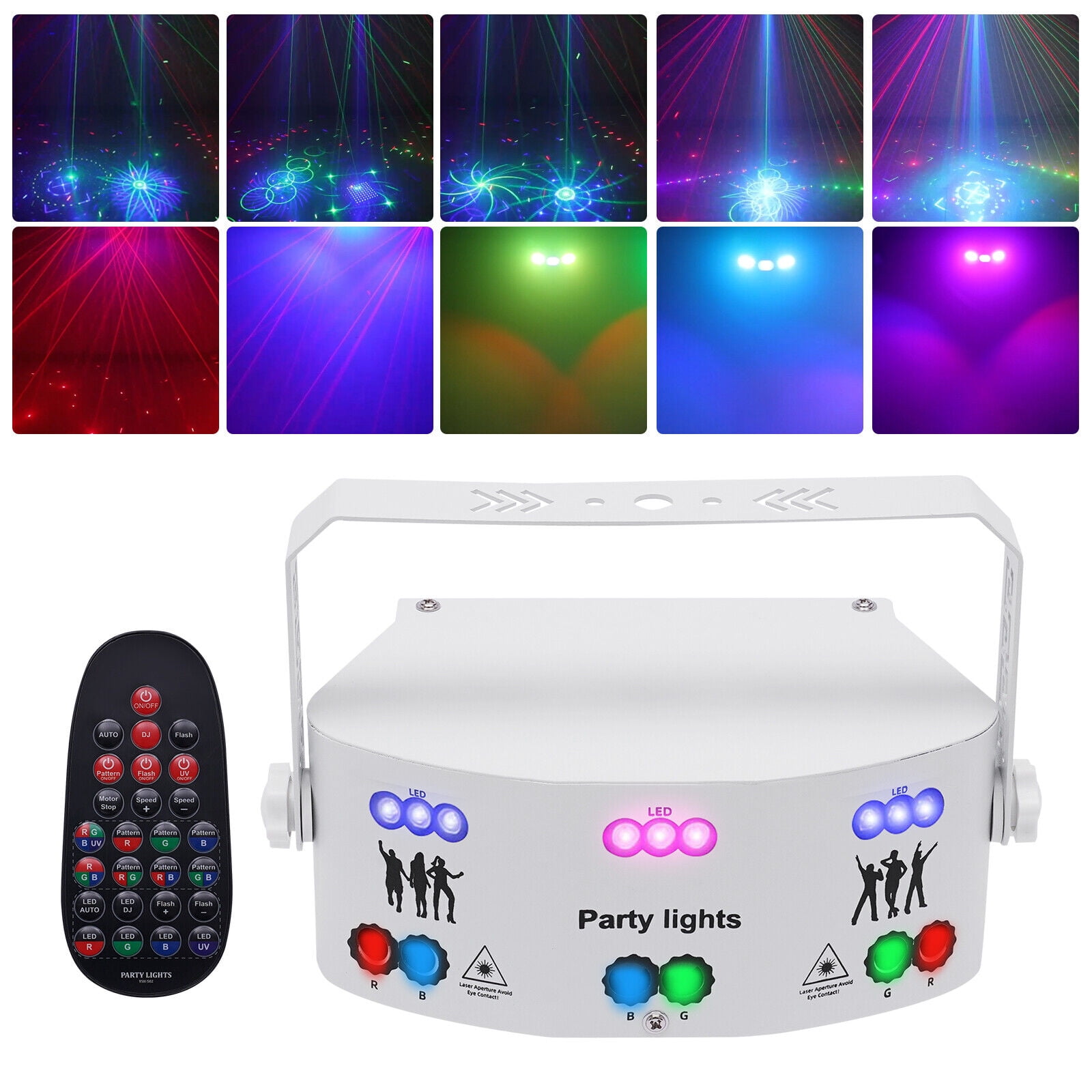 Miumaeov Party Lights DJ Disco Lights 15 Eyes RGBP LED Strobe Lights Mixed Effect Sound