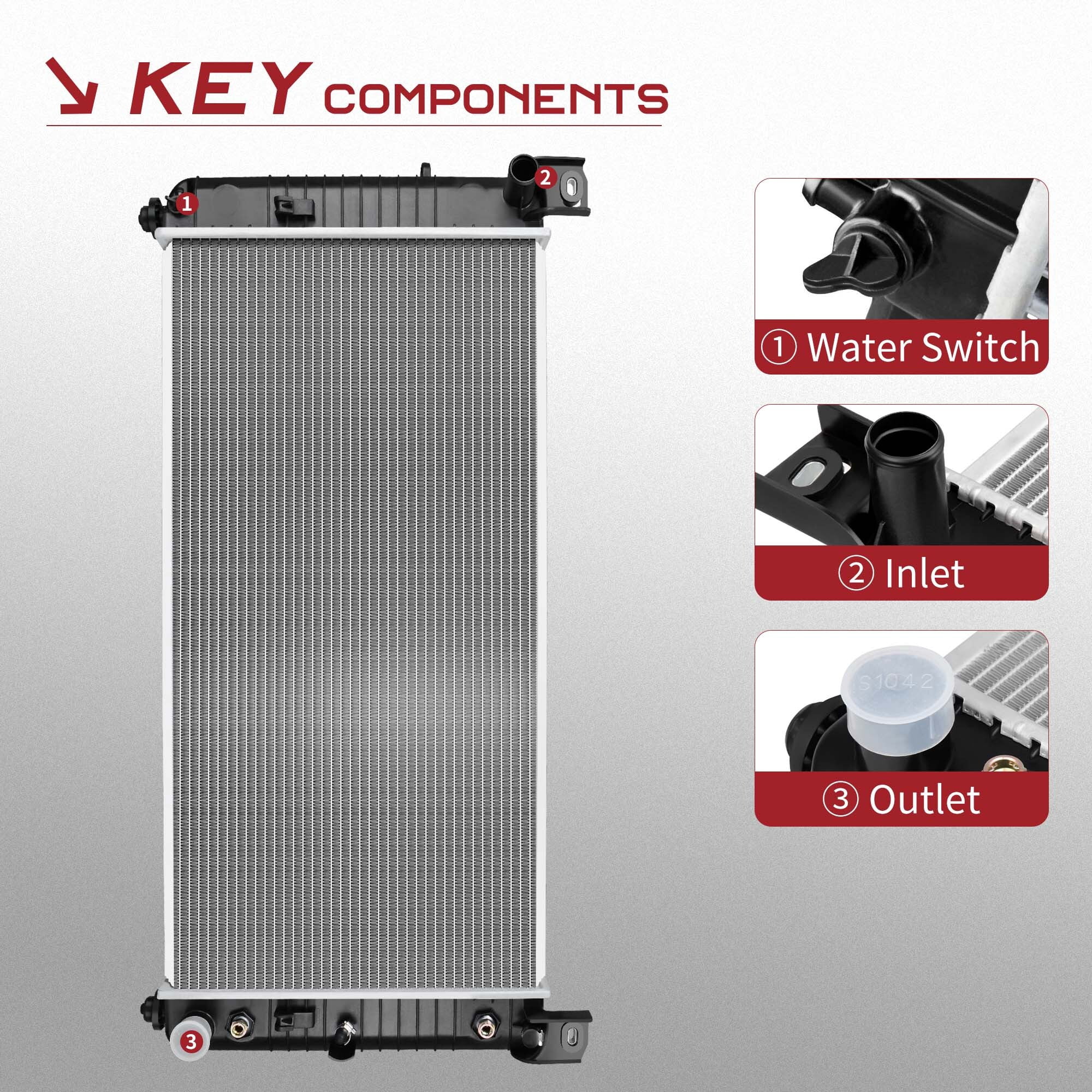 LEDKINGDOMUS 34 Inch Core Radiator Complete Radiator Compatible with Chevy Silverado Suburban Tahoe Cadillac Avalanche Escalade GMC Yukon Sierra Hummer H2 4.3L 4.8L 5.3L 6.0L 6.2L DWRD1004 CU2423