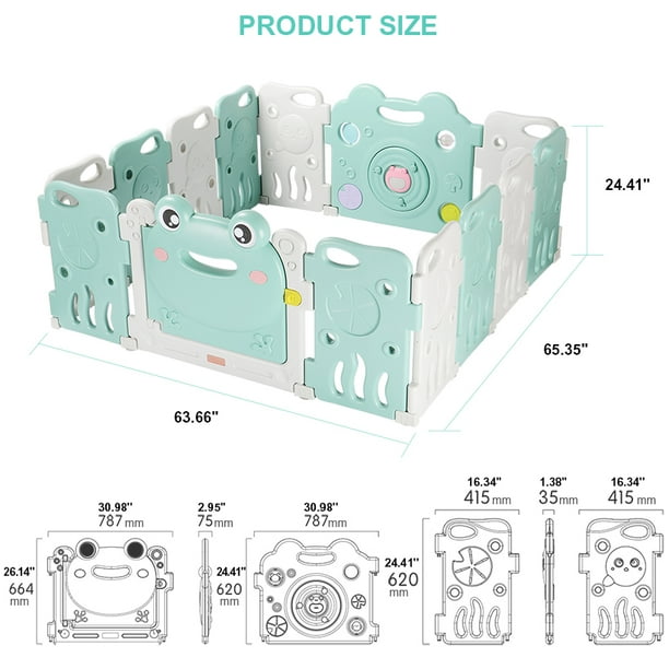 Costway 8 pcs parc bébé pliable, barrière de sécurité, parc en