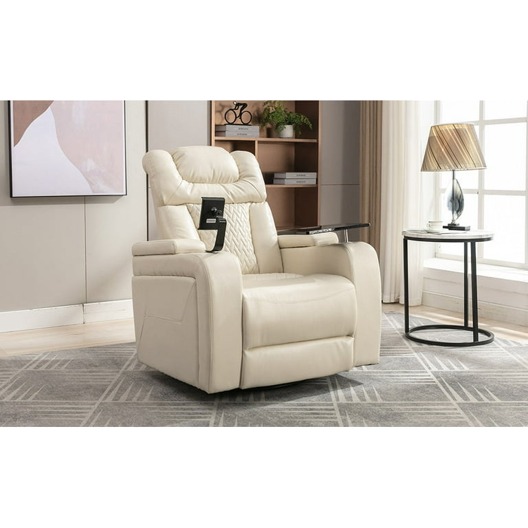 Comfort Max Leather 270 Degree Swivel Power Recliner Chair White Walmart