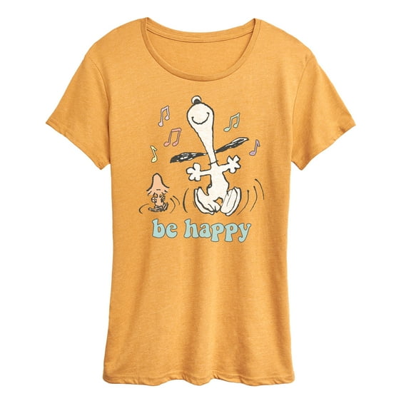 Peanuts - Be Happy Snoopy And Woodstock - Women's Short Sleeve Graphic T-Shirt