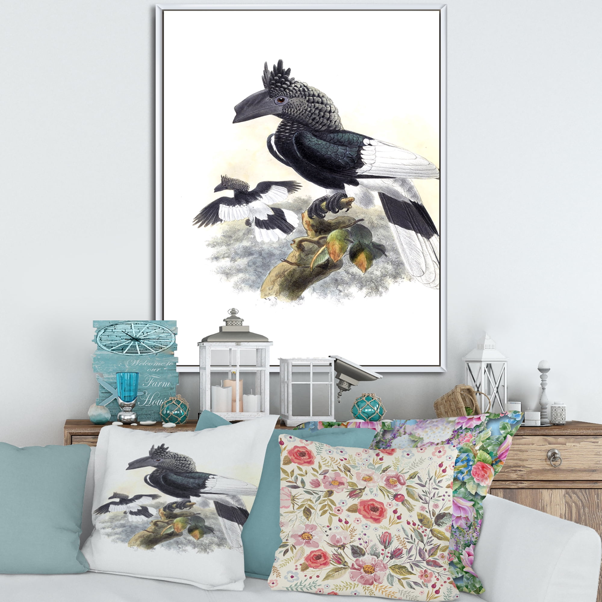 Designart 'Ancient Australian Birds XVI' Traditional Framed Canvas Wall Art Print