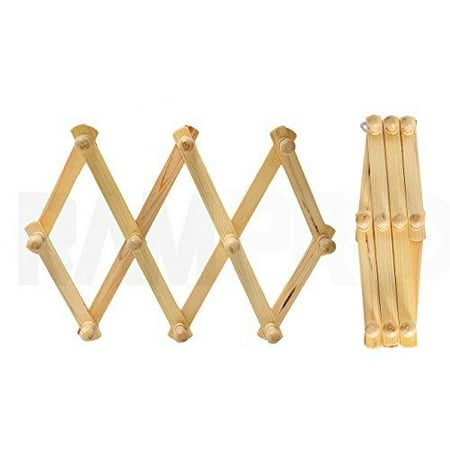 Belt Display Rack Set of 2 RAM-PRO Accordion Style Wood Expandable Rack Hat, Cap, Belt, Umbrella Coffee Mug Wall wooden Pegs ()