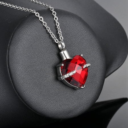 Jan Birthstone Garnet Heart Cremation Jewelry Keepsake Memorial Urn Necklace