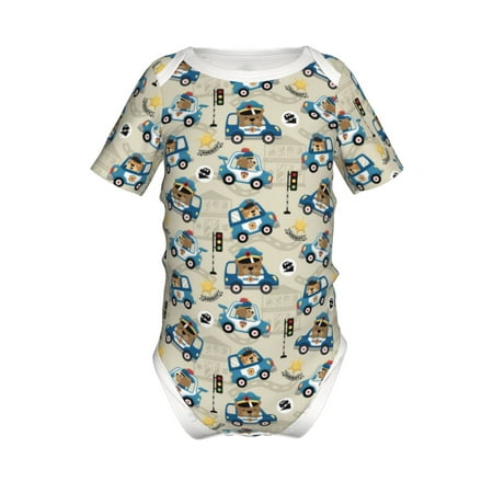 

Yiaed Animals Driving Police Car Print Infant Climbing Short Sleeve Onesie One-Piece Baby Bodysuit Clothes 0-12 Months -9M