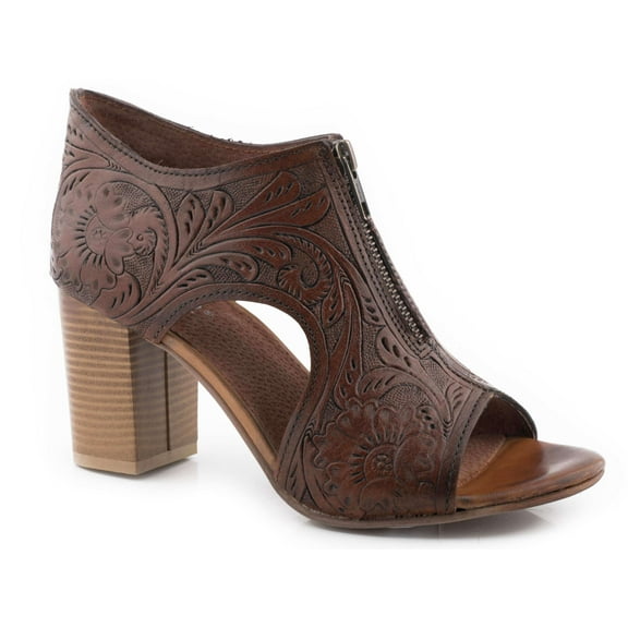 Roper Womens Mika Floral Embossed Block Heel Casual Shoes