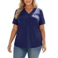 thumbnail image 2 of Womens-Plus-Size-Henley-Shirts Casual V Neck Summer Short Sleeve Tops Cute Buttons Decor Blouses Flowy Pleated Tunics , Navy - 3XL, 2 of 5