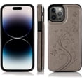 thumbnail image 3 of Compatible with iPhone 15 Pro Max 6.7 inch Case with Tempered Glass Screen Protector and Card Holder Wallet Cover Stand Flip Leather iPhone15promax 5G i Phone15Max Plus iPhone15 ProMax Women Men Gray, 3 of 14