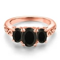 thumbnail image 3 of Gem Stone King 18K Rose Gold Plated Silver Black Onyx Filigree Style 3 Stone Ring for Women (2.40 Cttw, Oval 8X6MM and 6X4MM, Size 8), 3 of 6