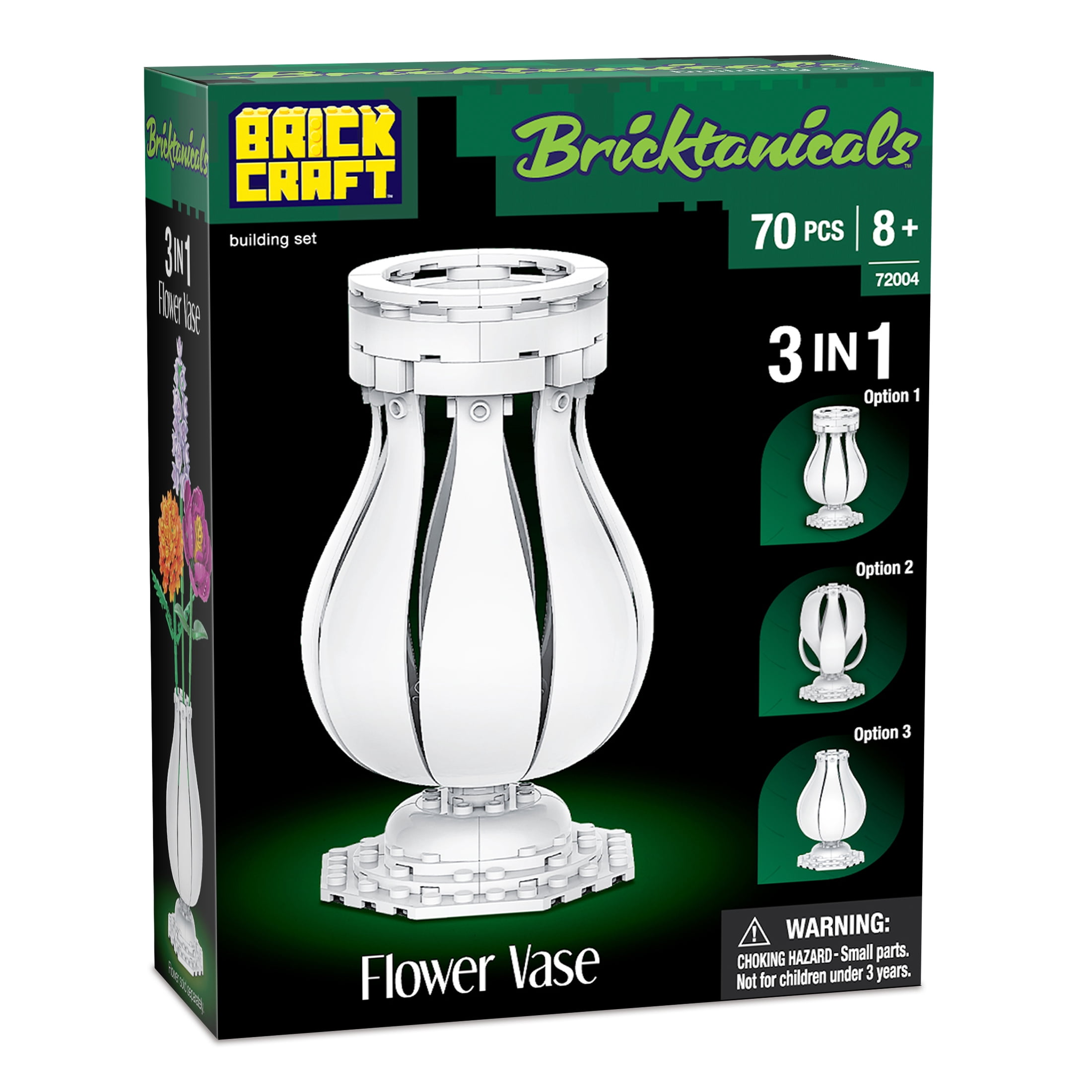 Brickcraft Bricktanicals Vase 3 In 1 Building Kit (70-Piece Set), Nostalgic Floral Décor Display
