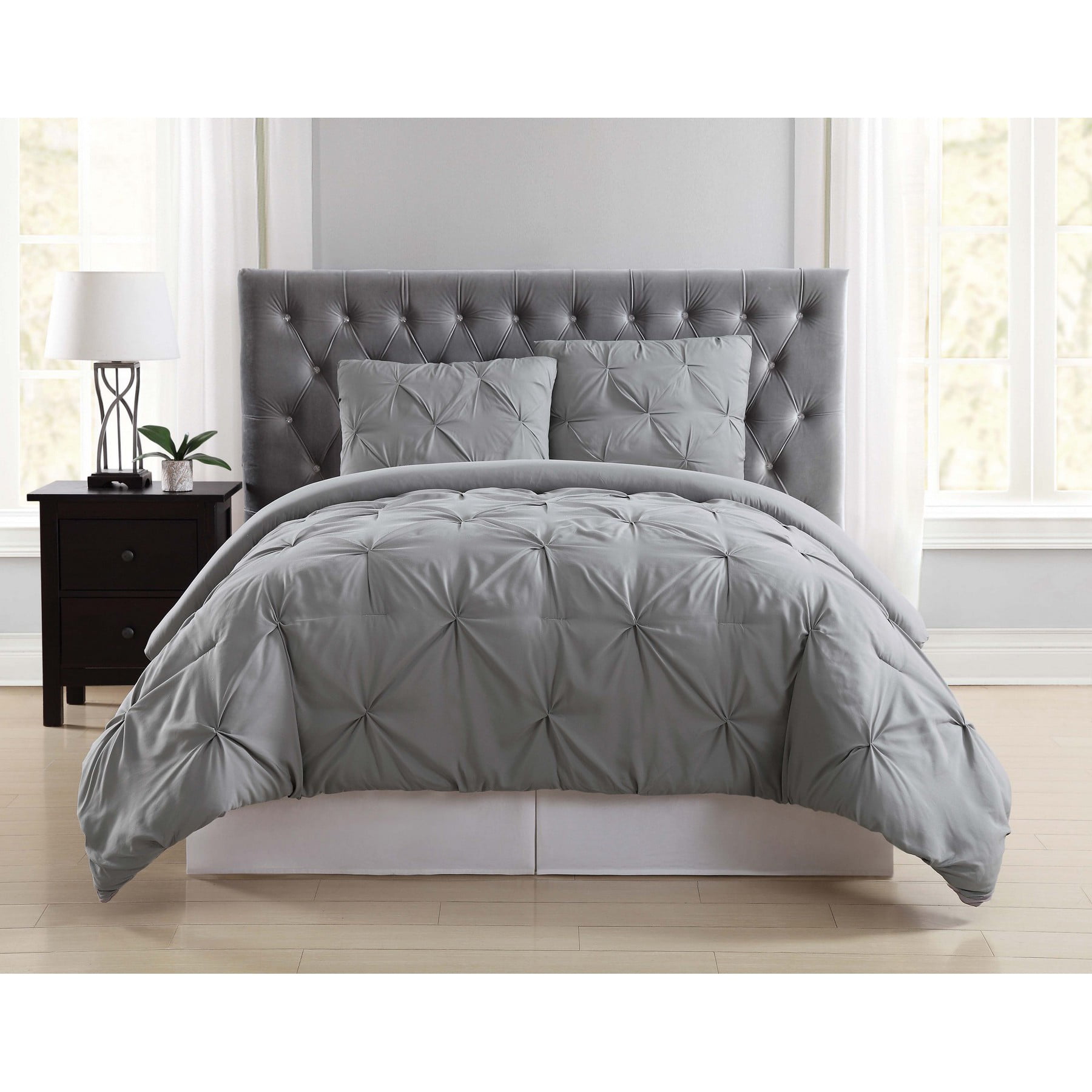 Truly Soft Pleated Grey Twin Xl Comforter Set Walmart Com Walmart Com