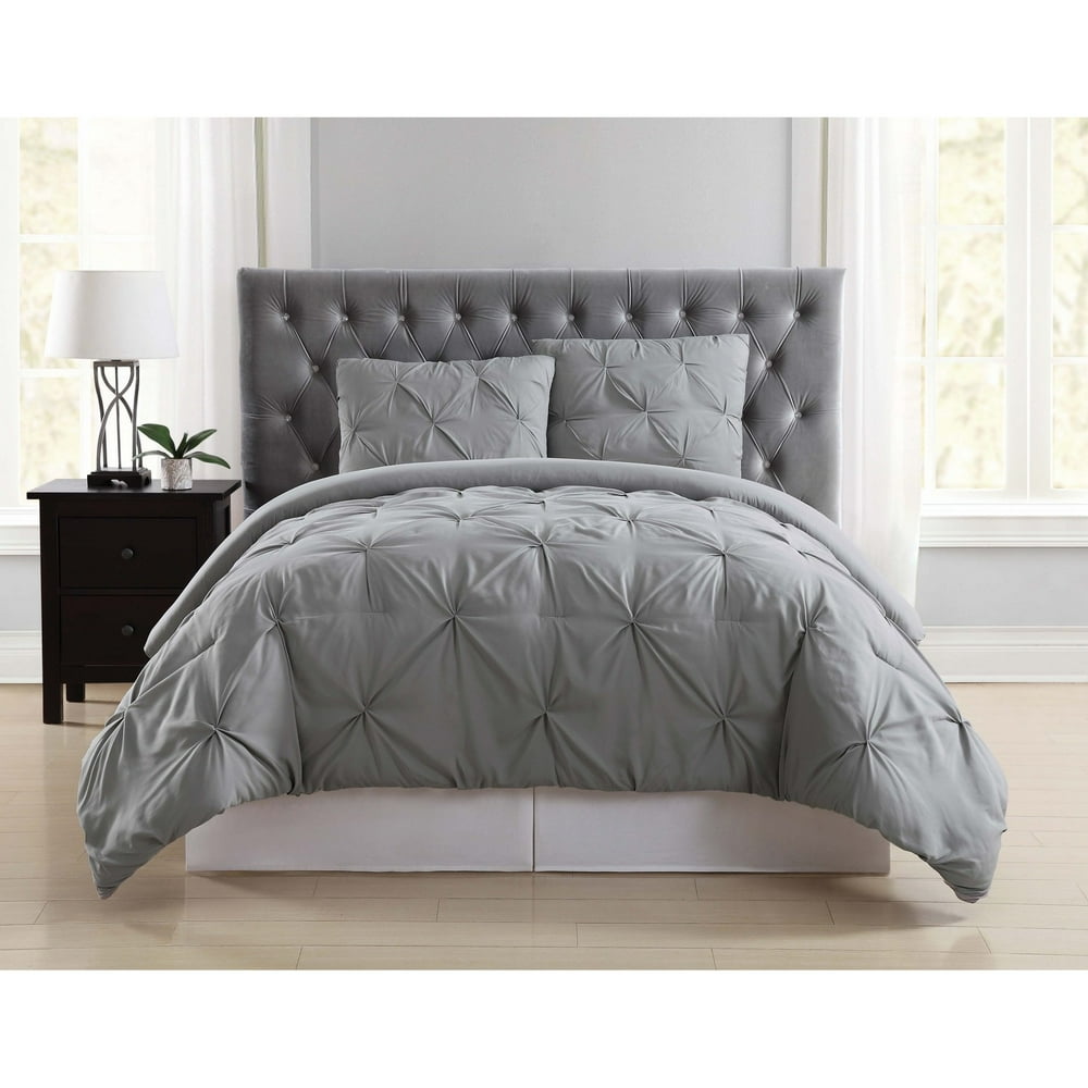 Truly Soft Pleated Grey Twin XL Comforter Set