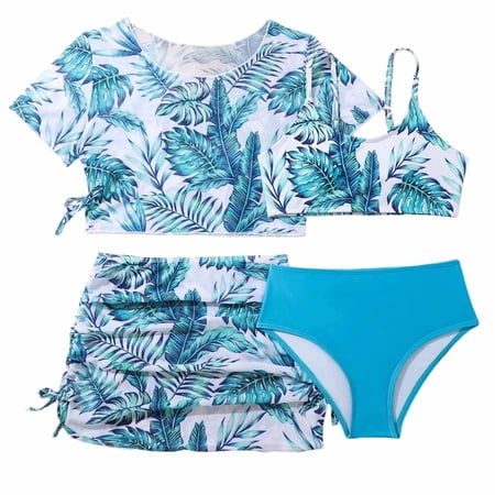 Shadoumai Girls Swimsuit Rash Guard Bathing Suit for Girls 2 Piece Short Sleeve Solid Color UPF 50+ Padded Zip Swimwear 7-14y
