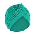 thumbnail image 2 of Holloyiver Women Solid Beading India Hat Muslim Ruffle Cancer Chemo Hat Beanie Wrap Cap, 2 of 2