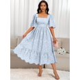 thumbnail image 7 of Blue Eyelet Embroidery Square Neck Short Sleeve A-Line Midi Dress With Scallop Hem, 7 of 7