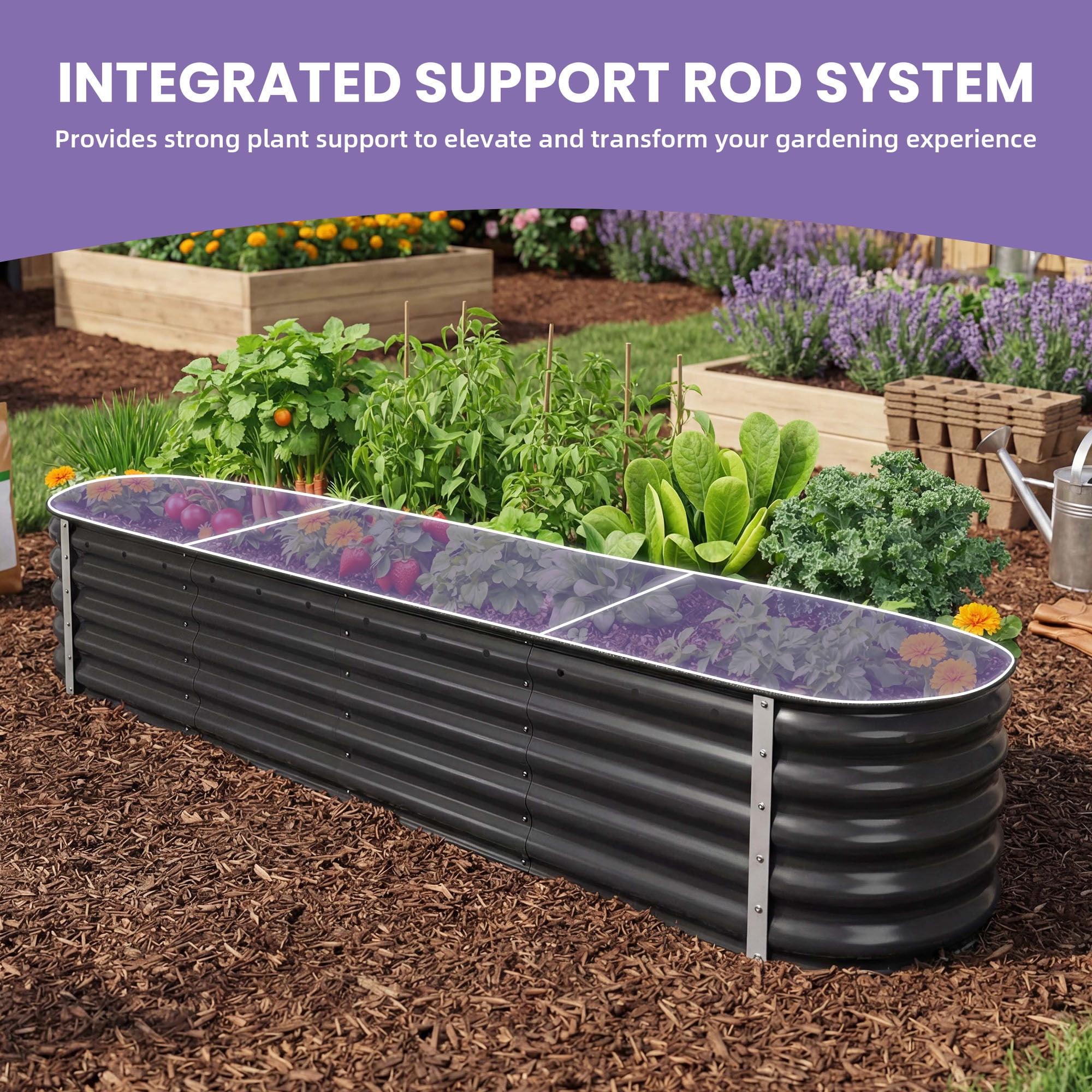 Uforic 8x2x1.5ft 17" Tall 9 in 1 Large Galvanized Metal Raised Garden Bed Kit, Black Outdoor Above Ground Planter Box with Gloves and Safety Accessories for Vegetables Flowers Plants