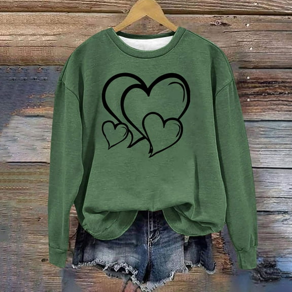 EOYWHK Womens Dating Sweatshirts No Hood Crewneck Sweatshirt Loose Fit Love Printed Long Sleeve Breathable Pullover Tops Gifts