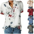 thumbnail image 5 of juguse Women Printed Buttons Front V Neck Short Sleeve Shirt Red L, 5 of 5