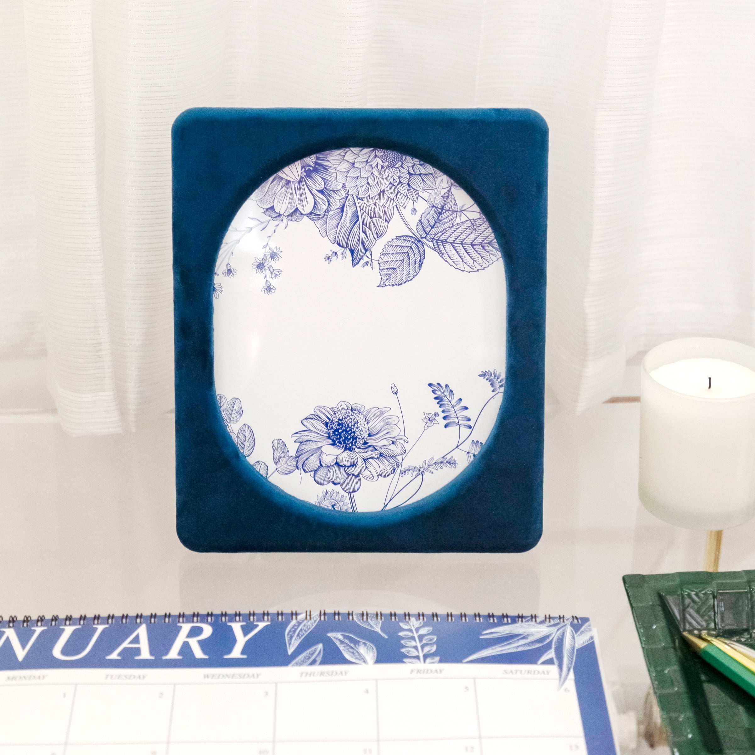 OneDesign Home 8X10 Velvet Beveled Tabletop Picture Frame, Navy Blue