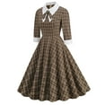 thumbnail image 1 of Robe d'Été pour Femmes 2024 Mode Grande Taille Rétro à Carreaux Imprimé Fête Nœud Carreaux Manches Mi-Longues Robes Cocktail Robes Extensibles 50 % de Réduction Liquidation!, 1 of 9