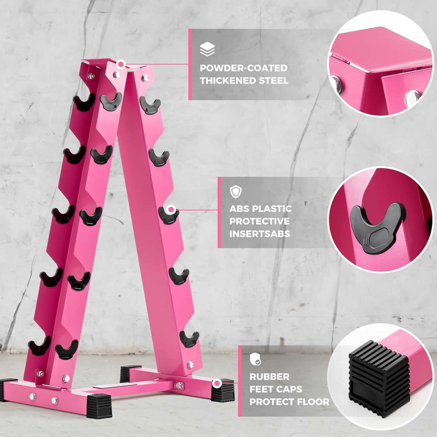 RitFit 250LB Rubber Hex Dumbbell Sets with Weights Rack, Multiple Color Choices Available, Great Gym Equipment for Home, Strength Training, Workouts (250LB, Pink)
