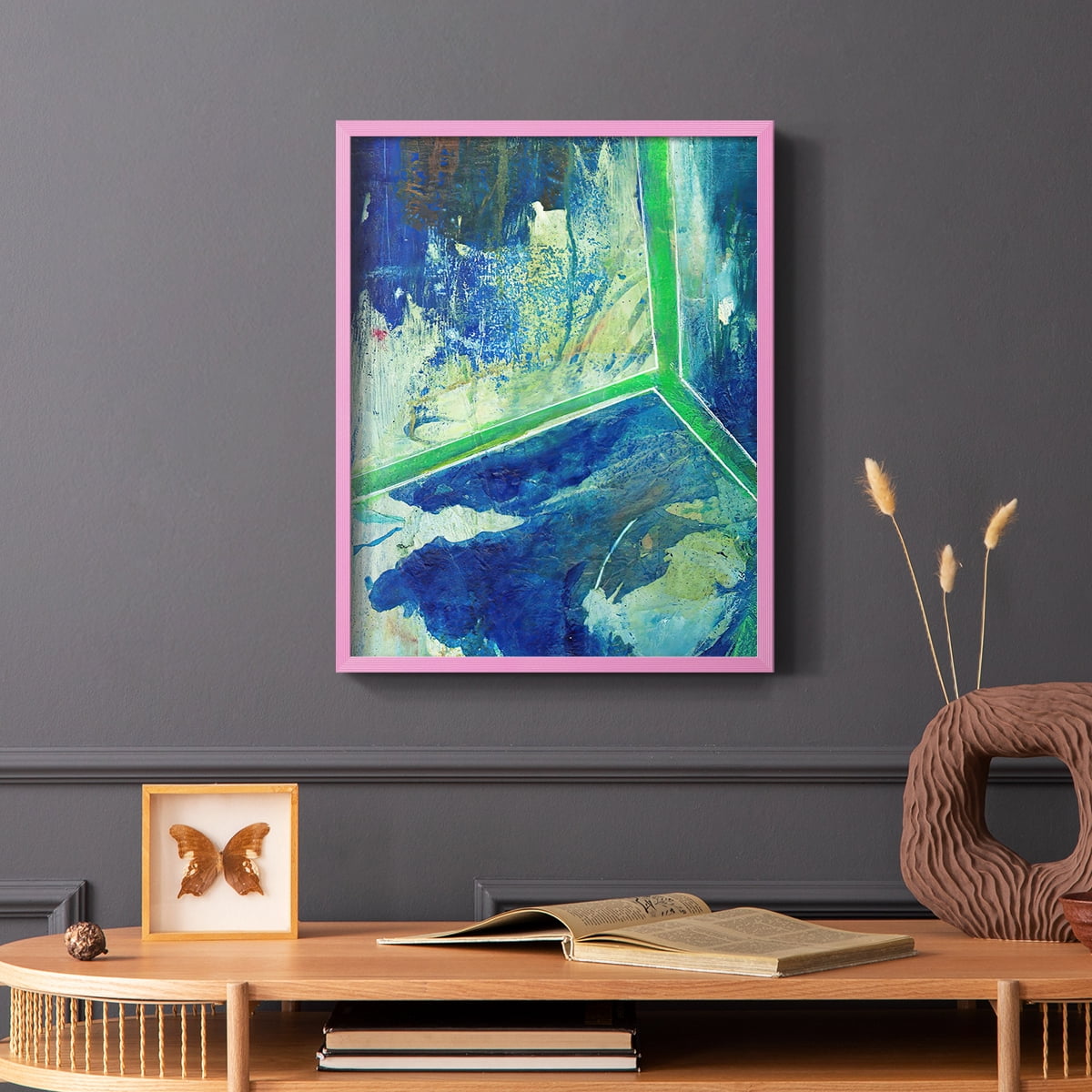 Geometric in Cool VI Framed Print in Pink Solid Wood Framed Print No Nail Hanging