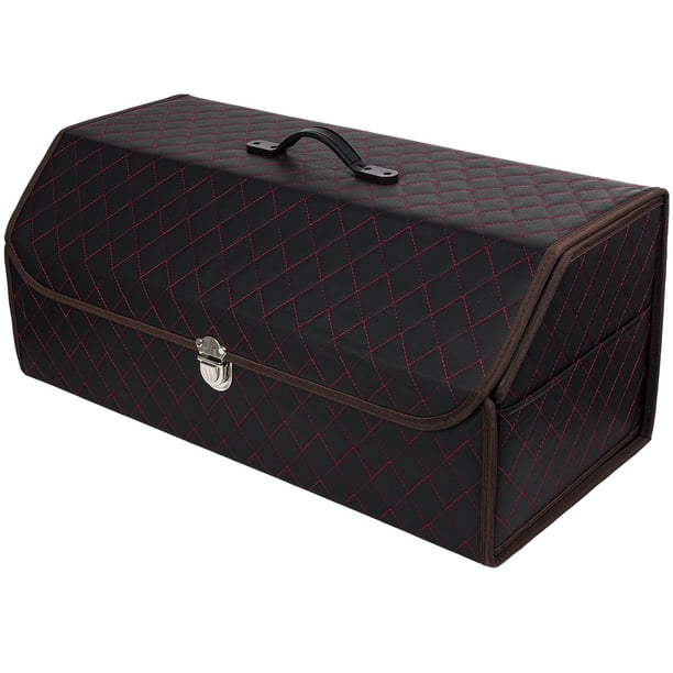Caja de almacenamiento para maletero de coche, organizador multiusos con tapa, organizador de almacenamiento de comestibles plegable de cuero para SUV, carrito de carga impermeable para camping, picni