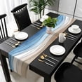 thumbnail image 3 of Blue Brown Table Runner 72 Inches Long, Gradient Geometric White Water Stripes Modern Kitchen Coffee Dining Table Decoration for Home Party Birthday Wedding Home Decor 14x72 Inches, 3 of 8