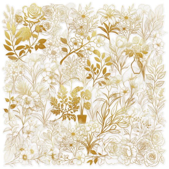 50 Sheets Flowers Sticker Decorative Sticker Floral Decal Reward Sticker Golden Plant Decorative Label Sticker