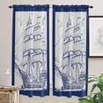 thumbnail image 2 of 84 Inch Long Tier Curtains for Kitchen, Nautical Blue Retro Ocean Sailboat Seagull Bathroom Window Curtains Rod Pocket Short Curtains Window Treatment Tiers for Living Room Farmhouse 2 Panels, 2 of 4