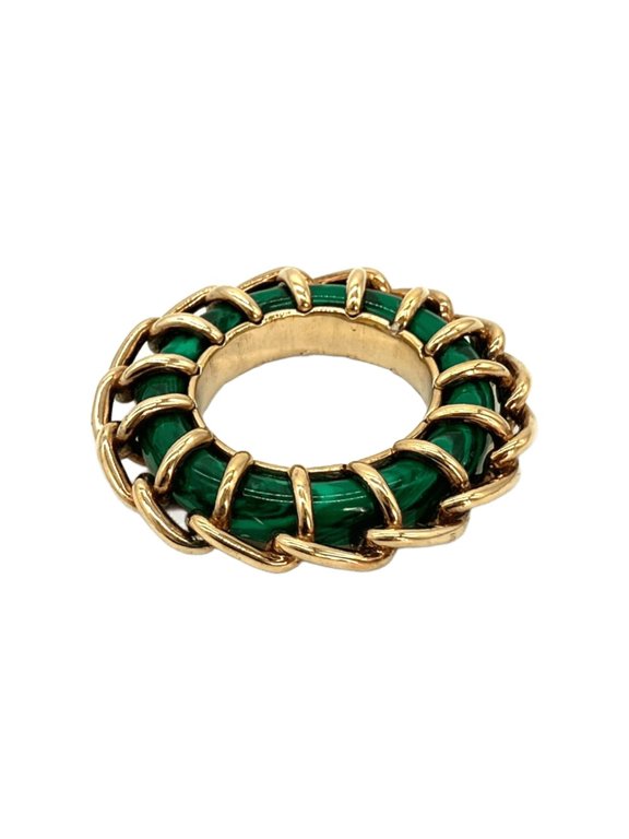 Pre-Owned Bottega Veneta Malachite Paste Ring, Green x Gold