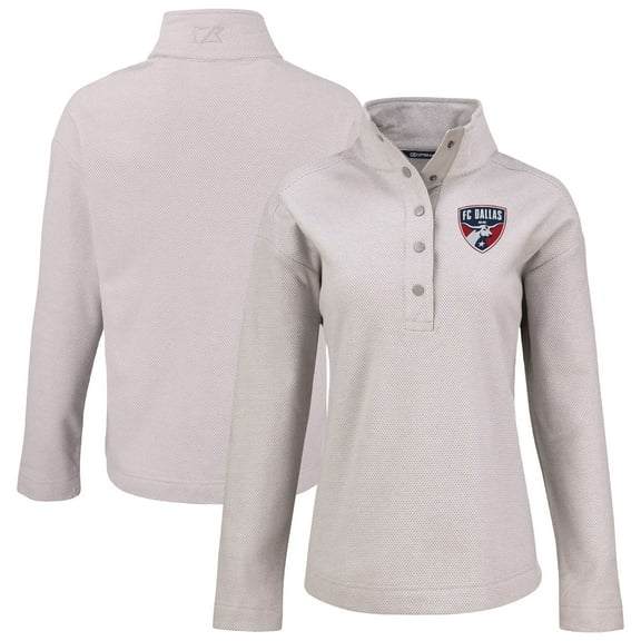 Women's-Cutter & Buck Gray FC Dallas Hunts Point Eco Textured Fleece Recycled Quarter-Snap Pullover Top