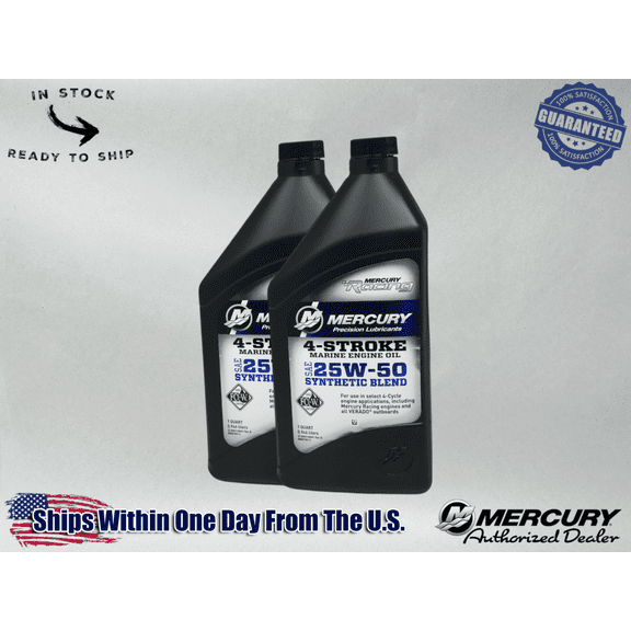 Mercury OEM 25W50 Hi Performance Semi-Synthetic Oil Quarts 92-8M0078013 2 Pack