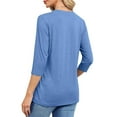 thumbnail image 4 of HomeDM Women's V Neck 3/4 Sleeve Tops Casual Loose Fit Solid Color T Shirts Lightweight Tunic Tops - Blue/L, 4 of 9