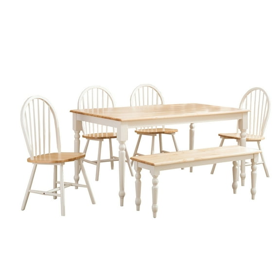 6 Piece Farmhouse Wooden Dining Set White and Brown