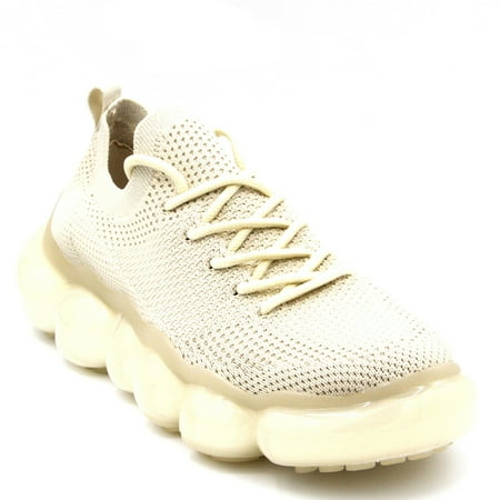 

Women Cute Knitted Stylish Bubble Sole Sneakers Light Weight Lace Up Shoes Beige
