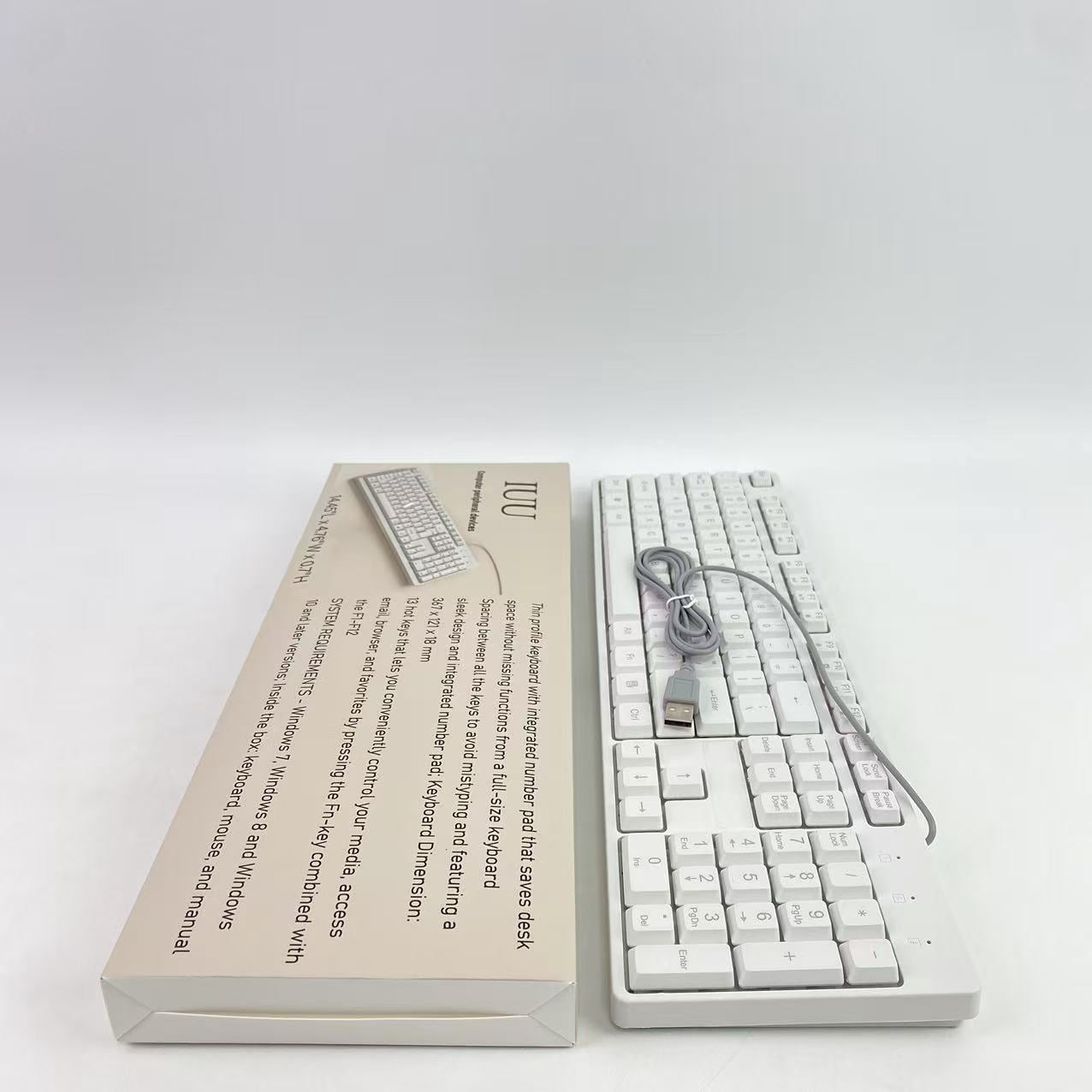 IUU Computer peripheral devices,Wired Quiet USB Keyboard - 14.45x4.76x0.70 Inches - Compact Design with Number Pad - White - US English