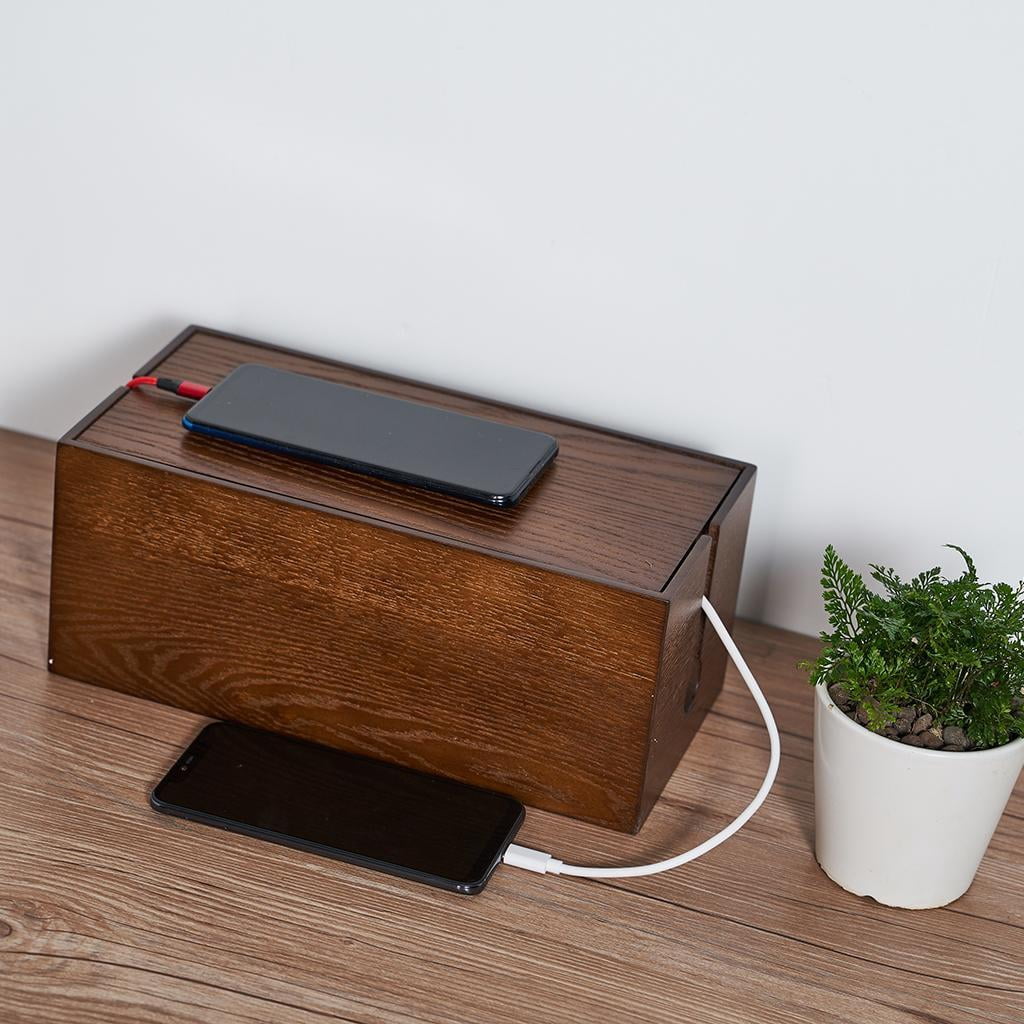 Cable Management Box Cord Organizer Wire Concealer Wooden Construction for Office Desk Home Entertainment Center