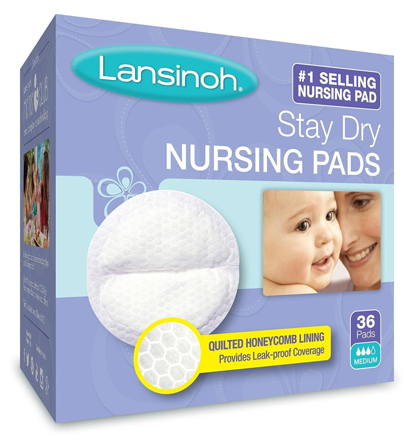 Pack of 2 Lansinoh Stay Dry Nursing Pads Medium 36 Each 